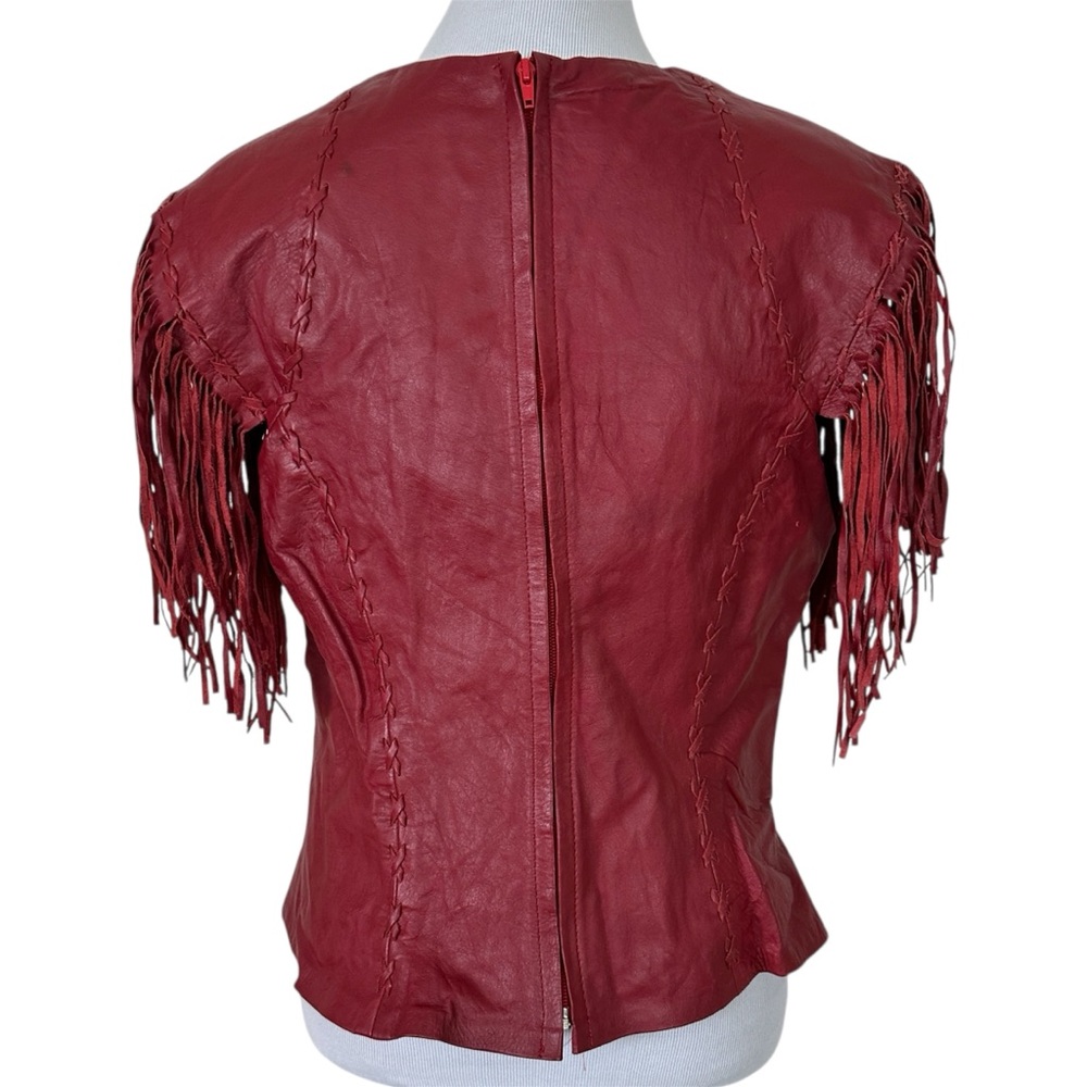 REBEL SPIRIT Red Leather Top Fringe Sleeves Size XL - Picture 2 of 7